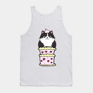 Funny fat cat jumping out of a cake Tank Top